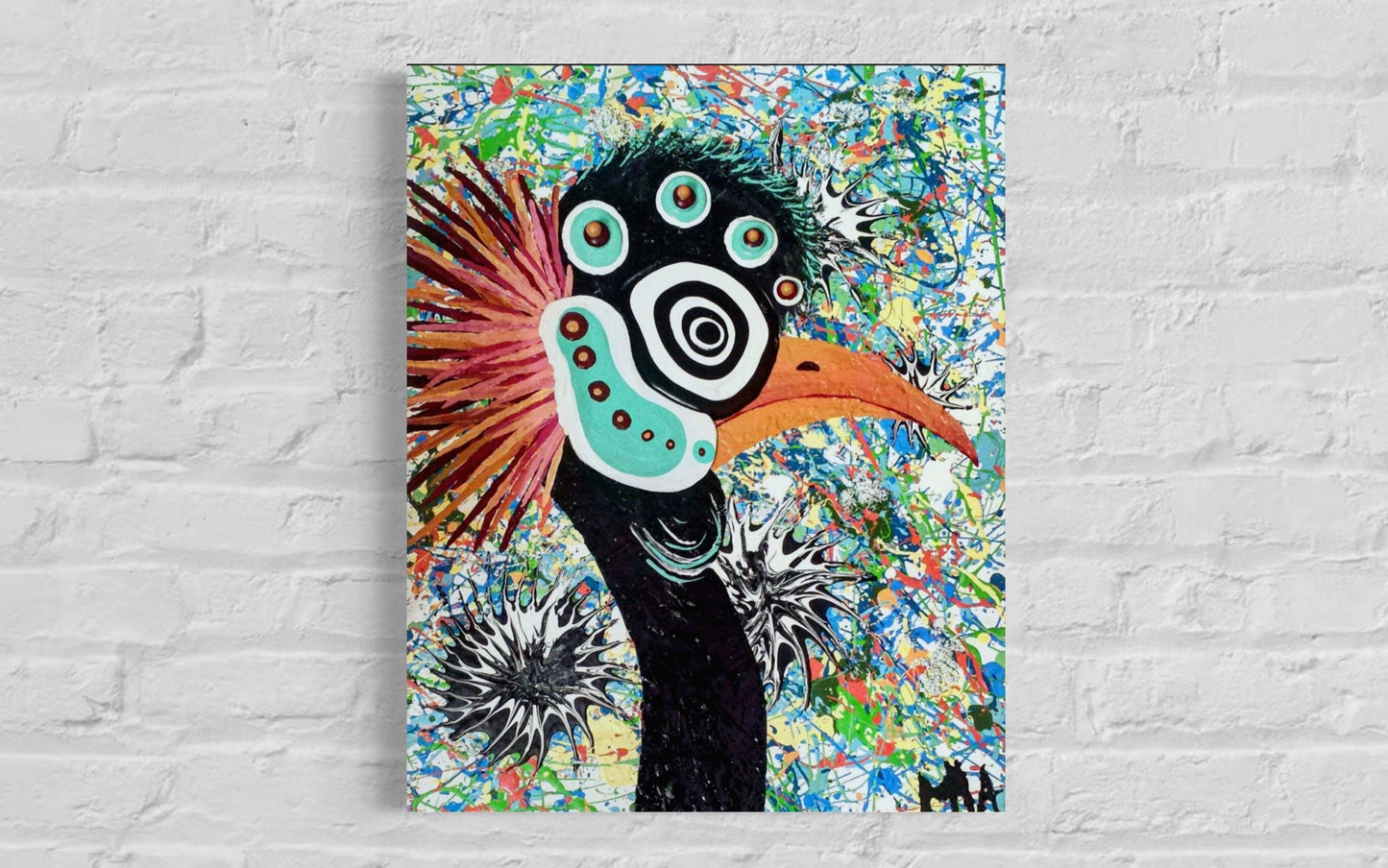 Abstract Crowned Crane Bird Painting