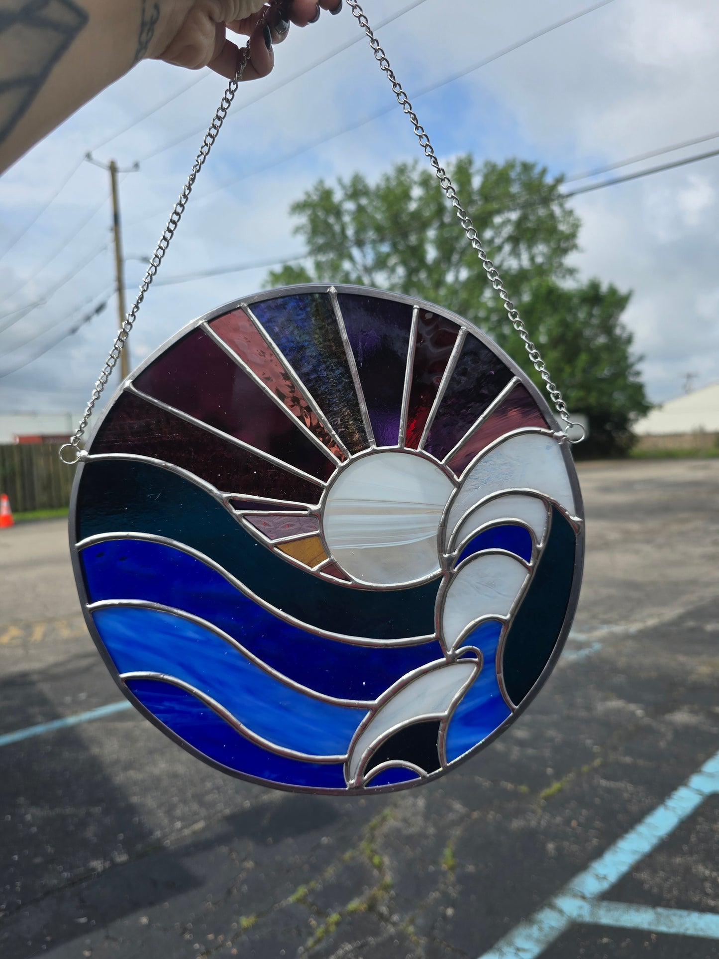 Beach Wave Water Sunset Panel Stained Glass Suncatcher