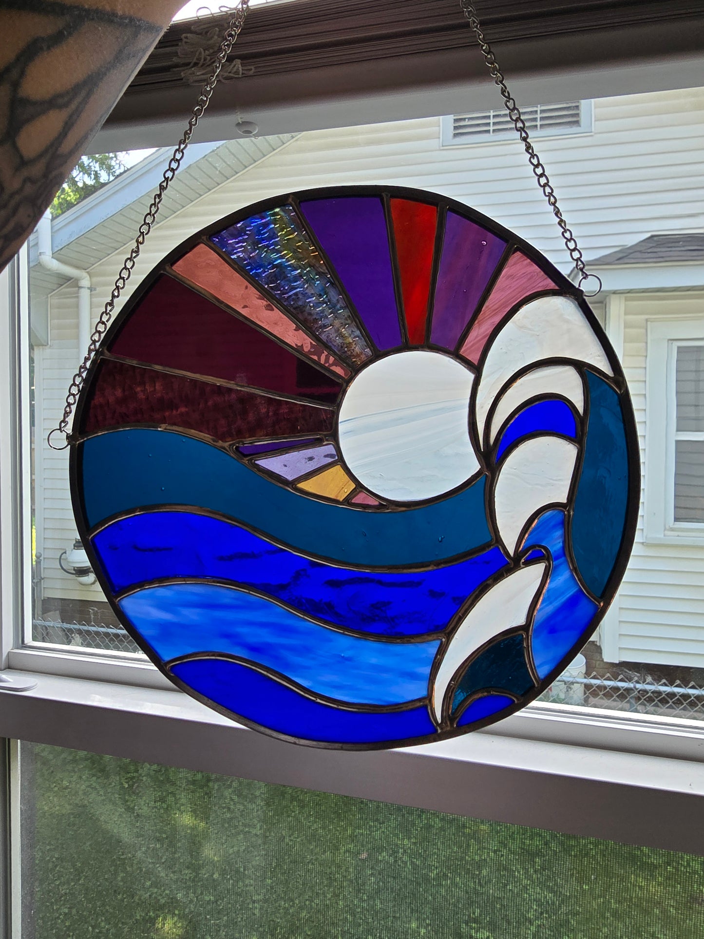 Beach Wave Water Sunset Panel Stained Glass Suncatcher