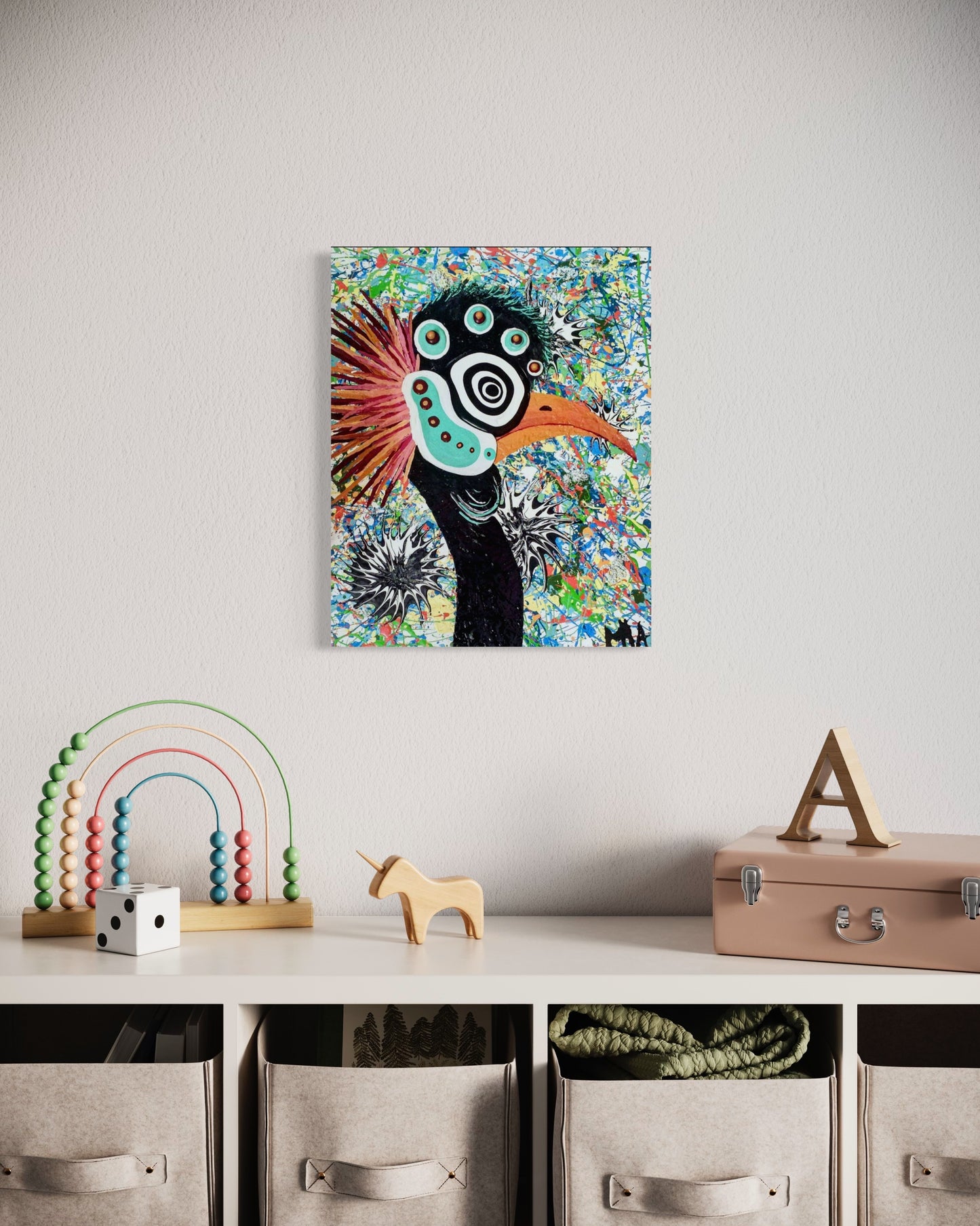 Abstract Crowned Crane Bird Painting