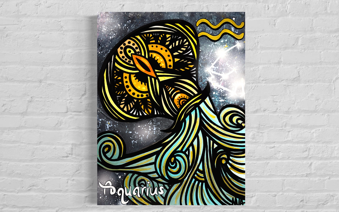 Aquarius Zodiac Sign Astrology Colored Painting Prints with or without Frame