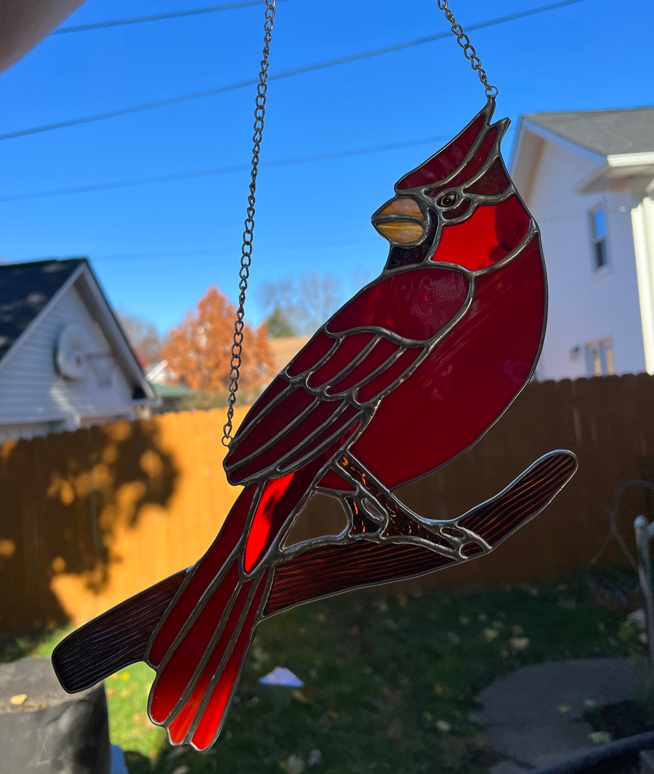 Cardinal Bird Stained Glass Suncatcher
