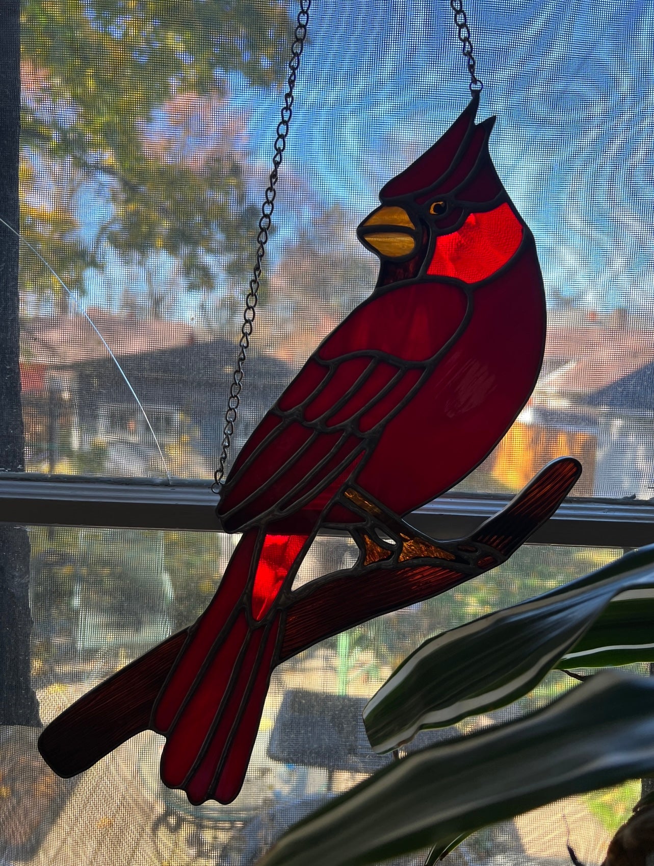 Cardinal Bird Stained Glass Suncatcher