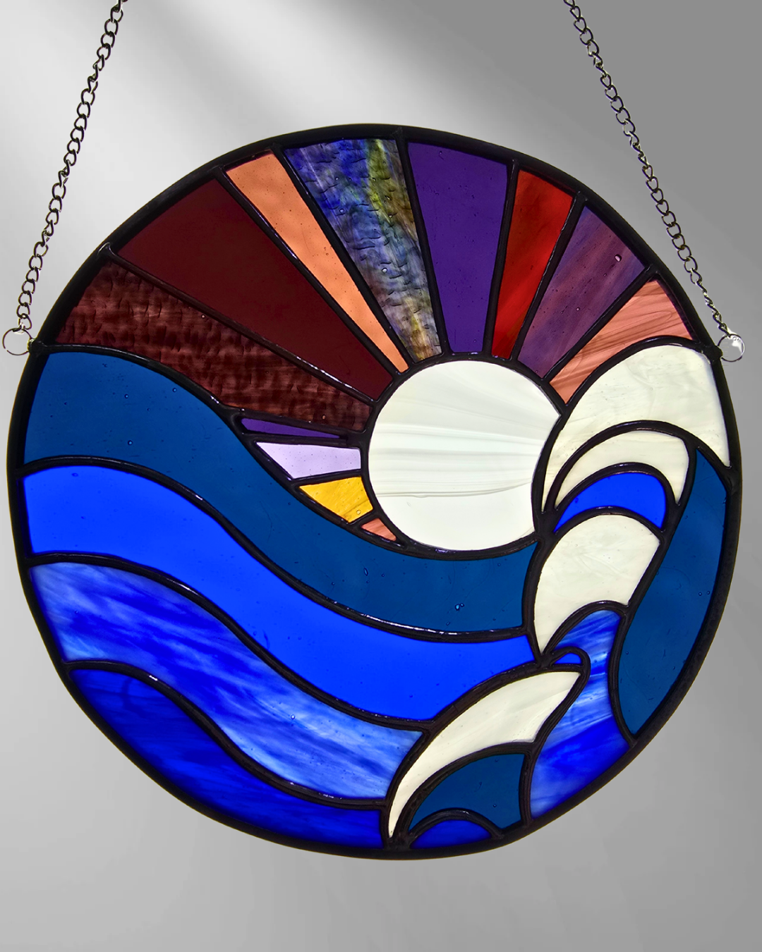 Beach Wave Water Sunset Panel Stained Glass Suncatcher