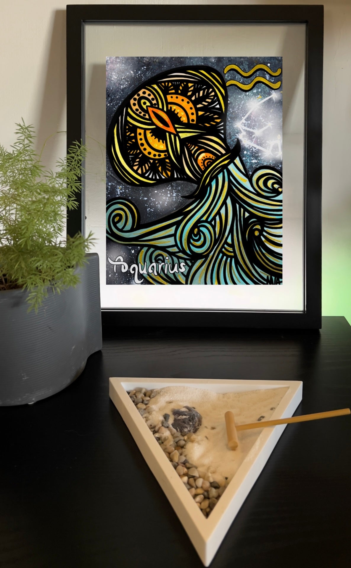 Aquarius Zodiac Sign Astrology Colored Painting Prints with or without Frame