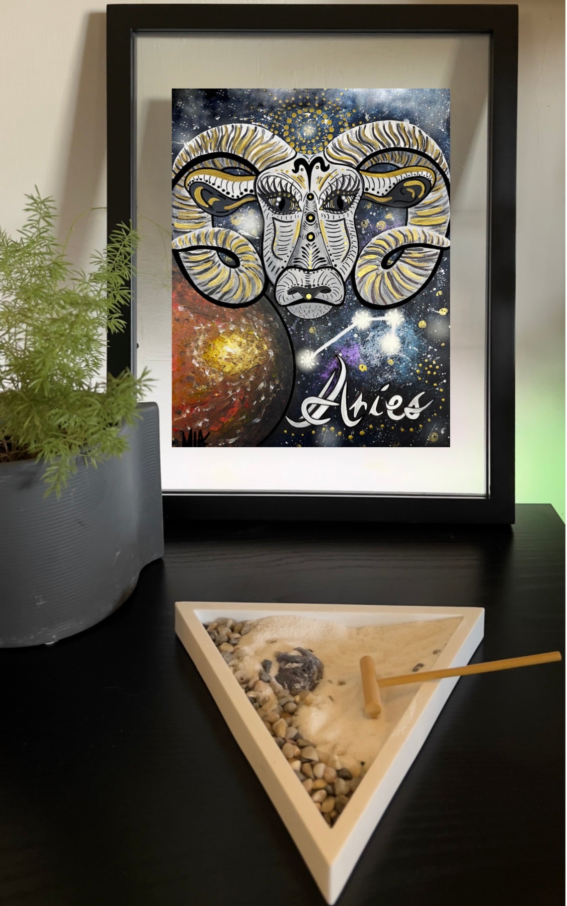 Aries Zodiac Sign Astrology Colored Painting Prints with or without Frame