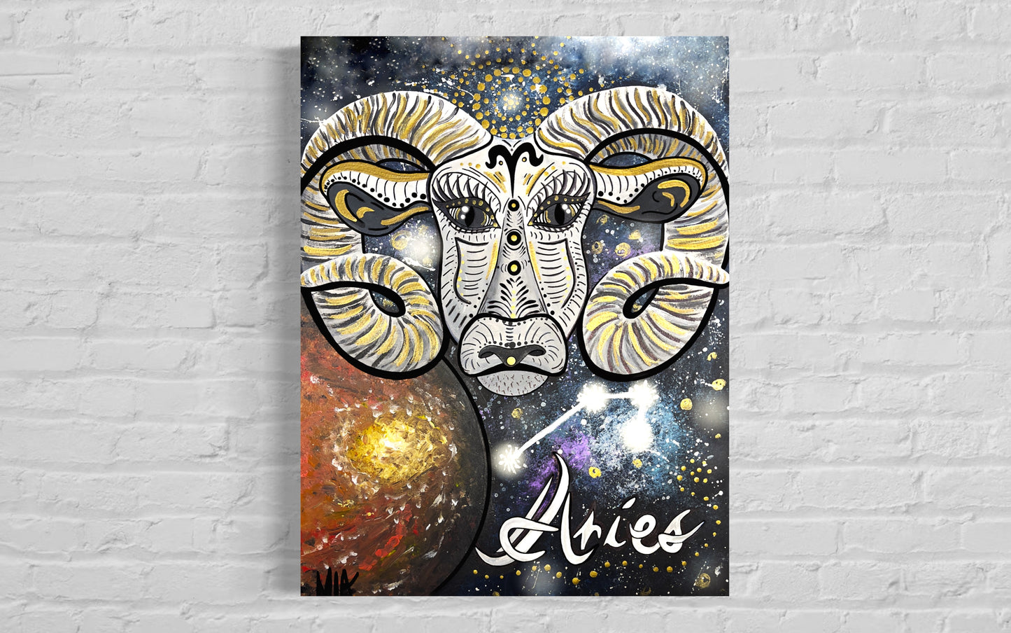 Aries Zodiac Sign Astrology Colored Painting Prints with or without Frame