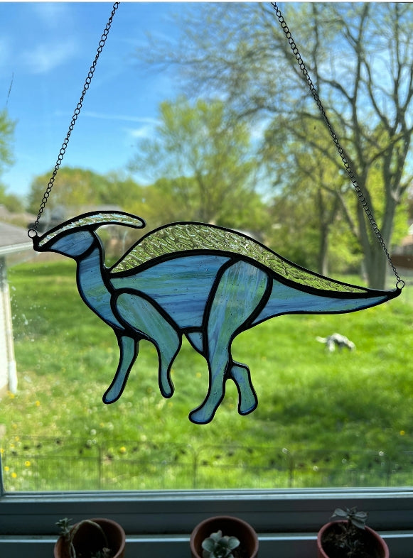Parasaurolophus Dinosaur Stained Glass Suncatcher or Nightlight