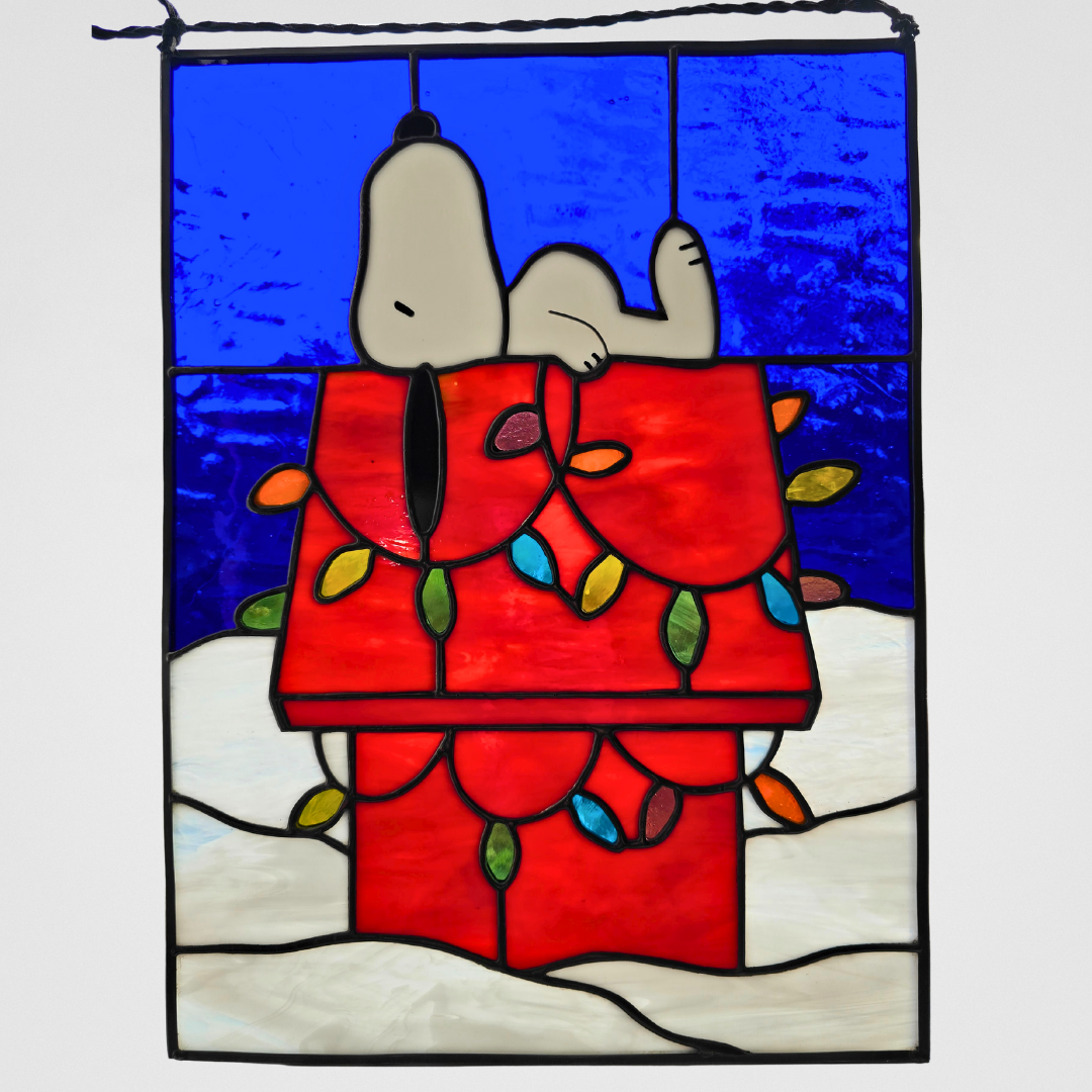 Snoopy Charlie Brown Inspired Stained Glass Suncatcher Christmas