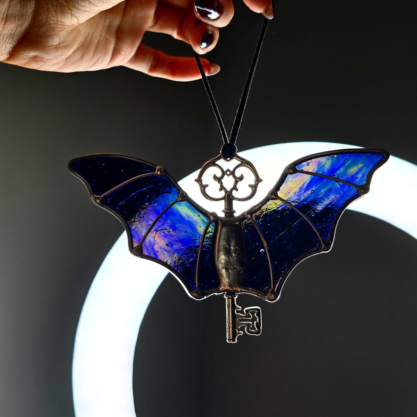 Assorted Stained Glass Bat Halloween Skeleton Keys Suncatcher