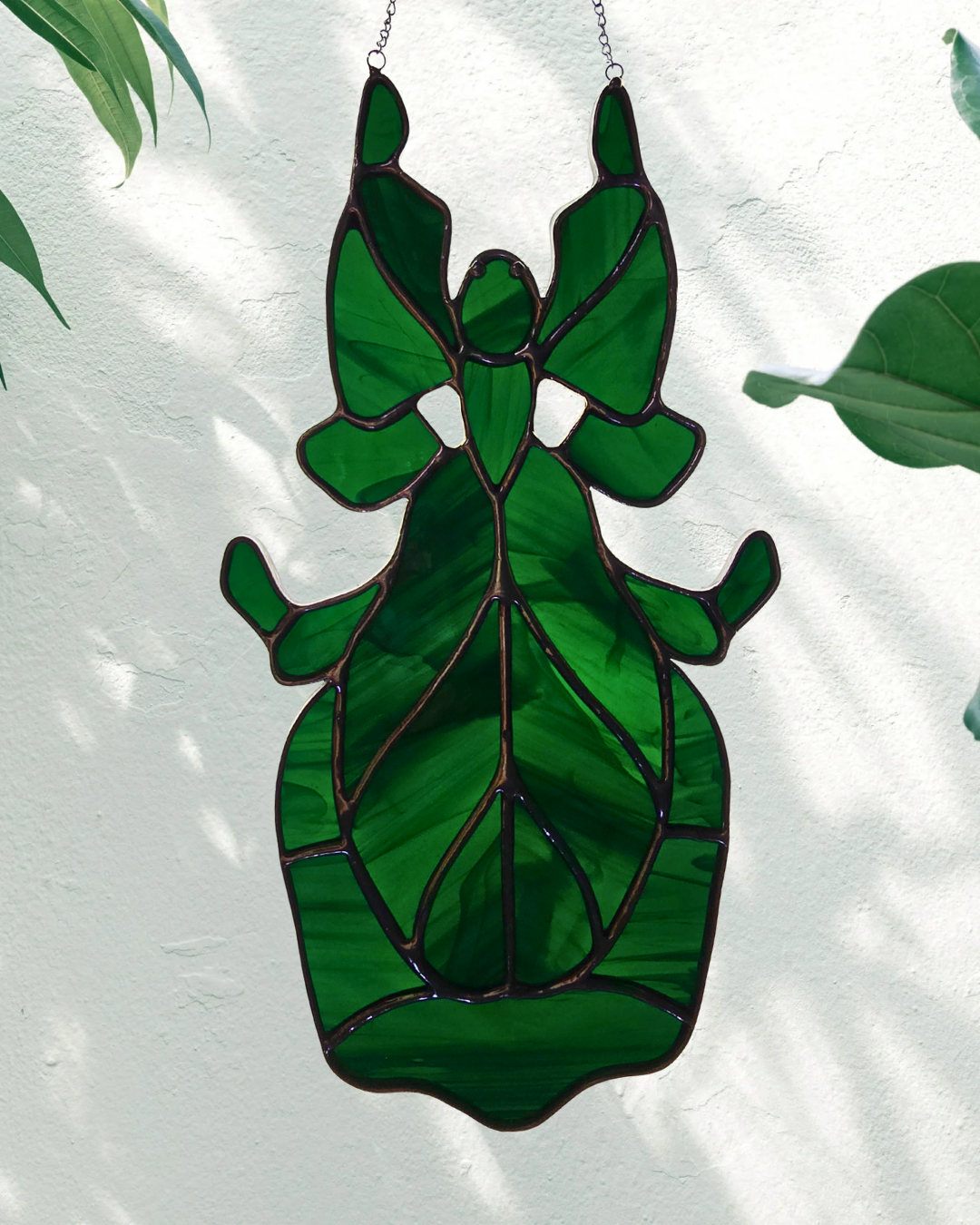 Beetle Leaf Bug Green Stained Glass Suncatcher