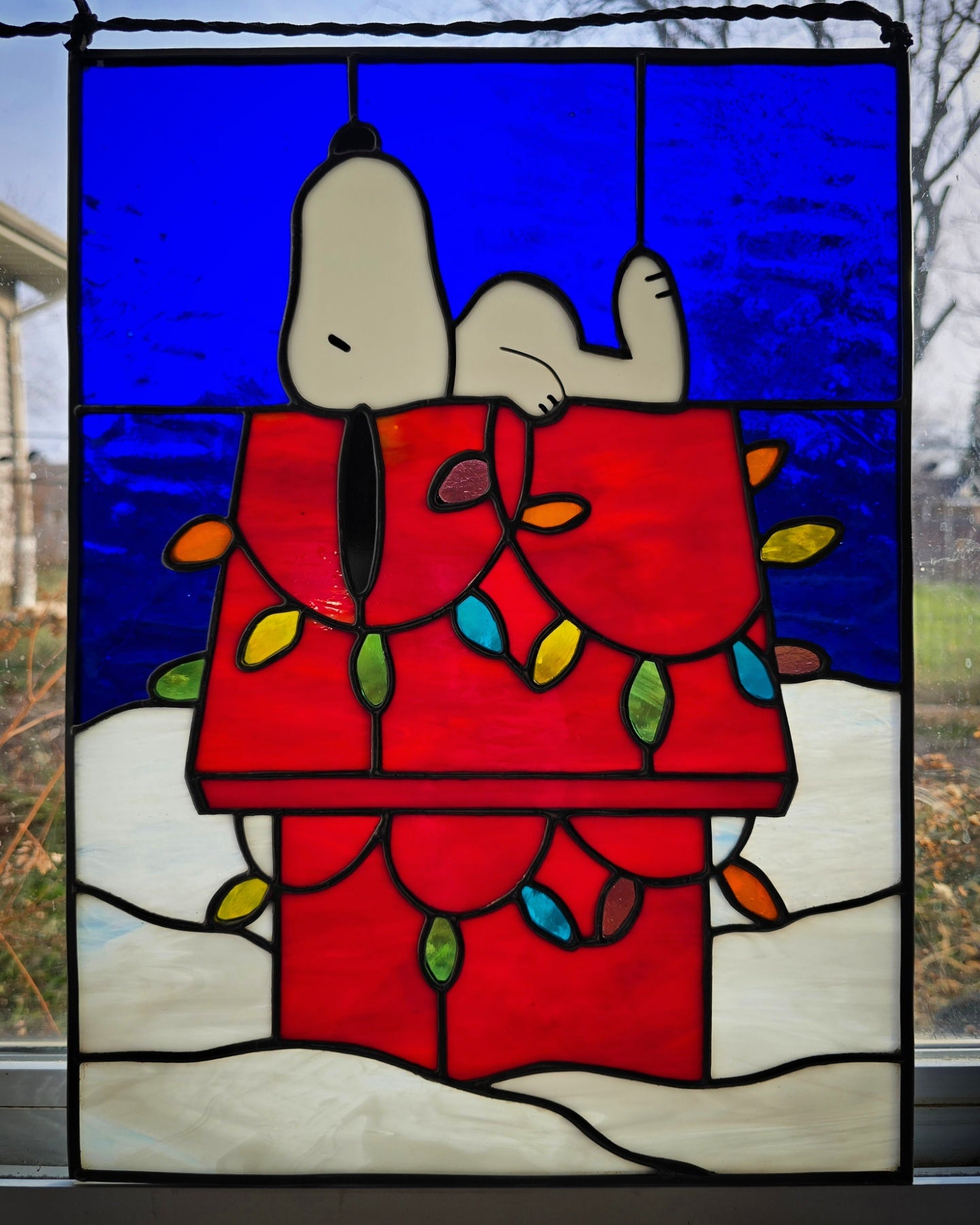 Snoopy Charlie Brown Inspired Stained Glass Suncatcher Christmas