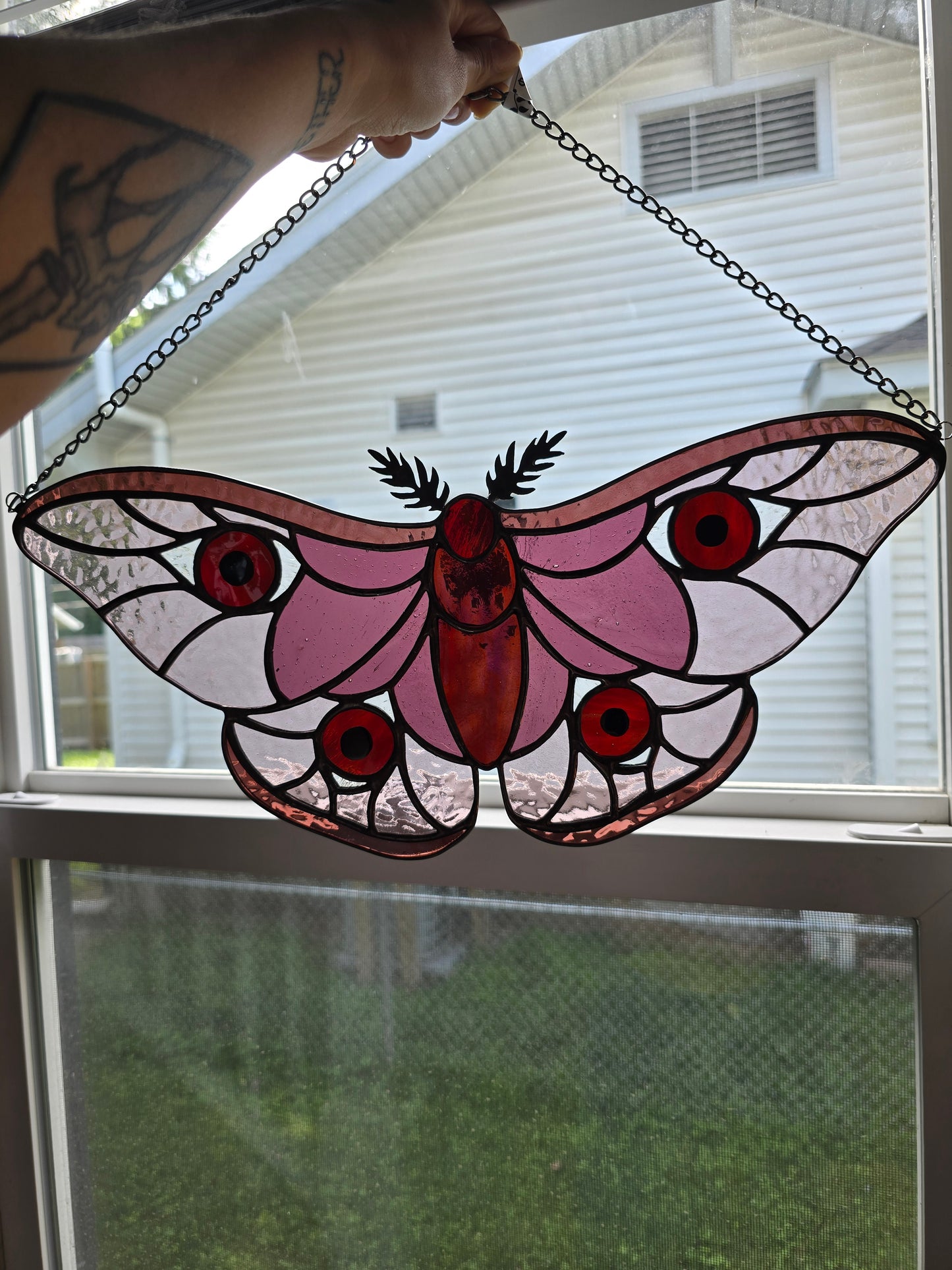 Moth Purple with Eyes Stained Glass Suncatcher