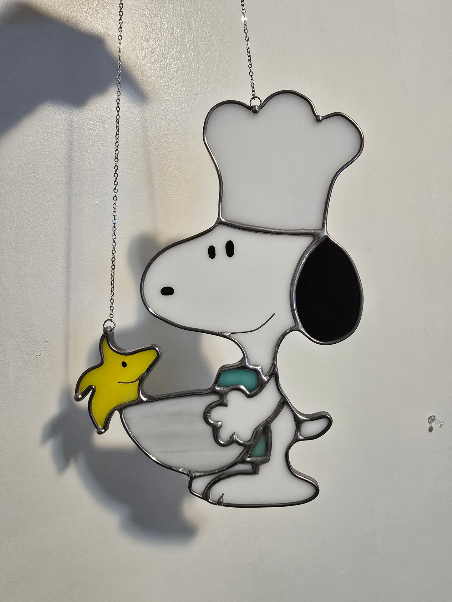 Snoopy Cook and Woodstock Inspired Stained Glass Suncatcher