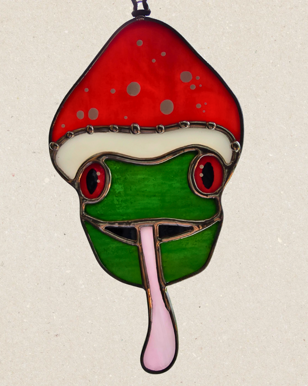 Shroom Mushroom Hat Frog Stained Glass Suncatcher