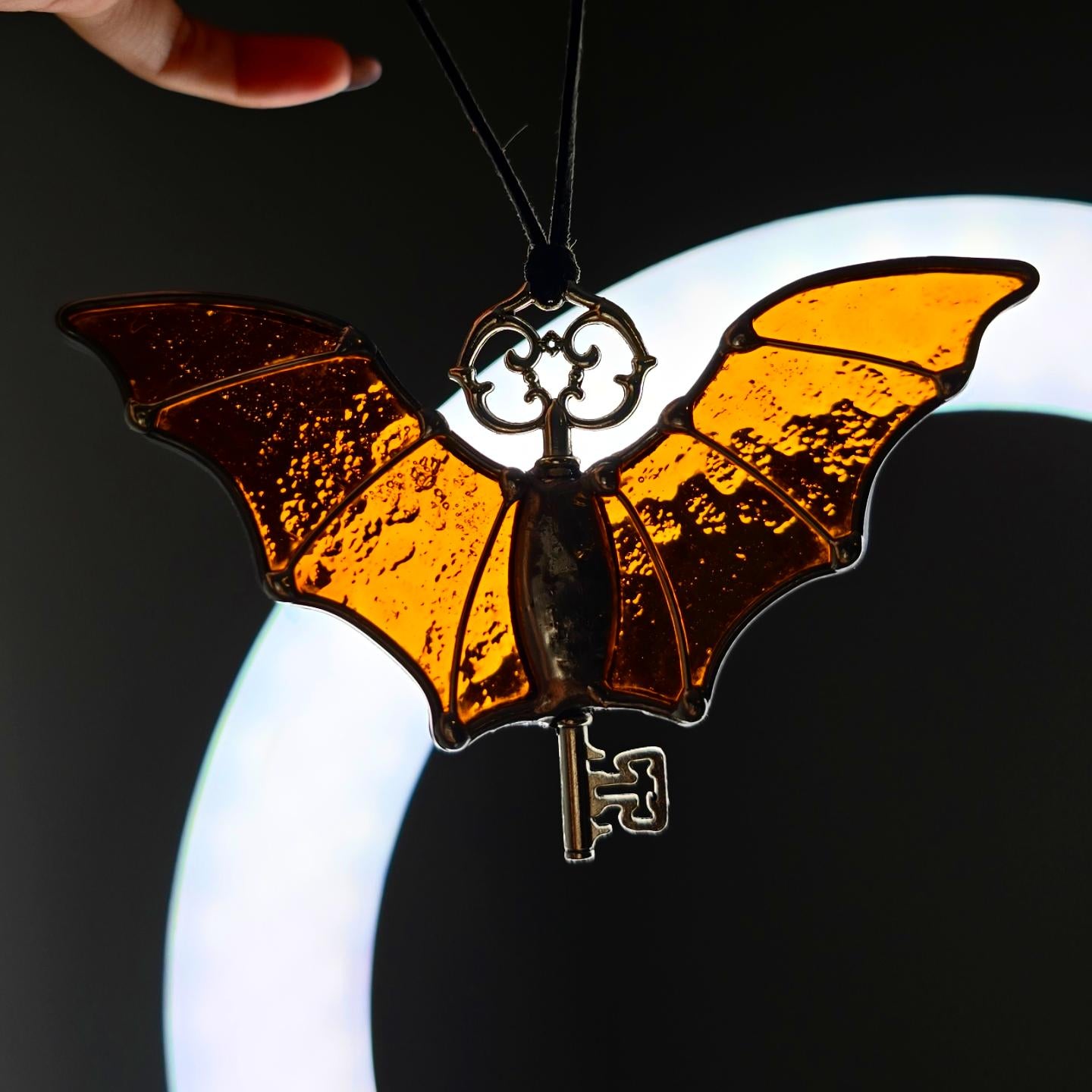 Assorted Stained Glass Bat Halloween Skeleton Keys Suncatcher
