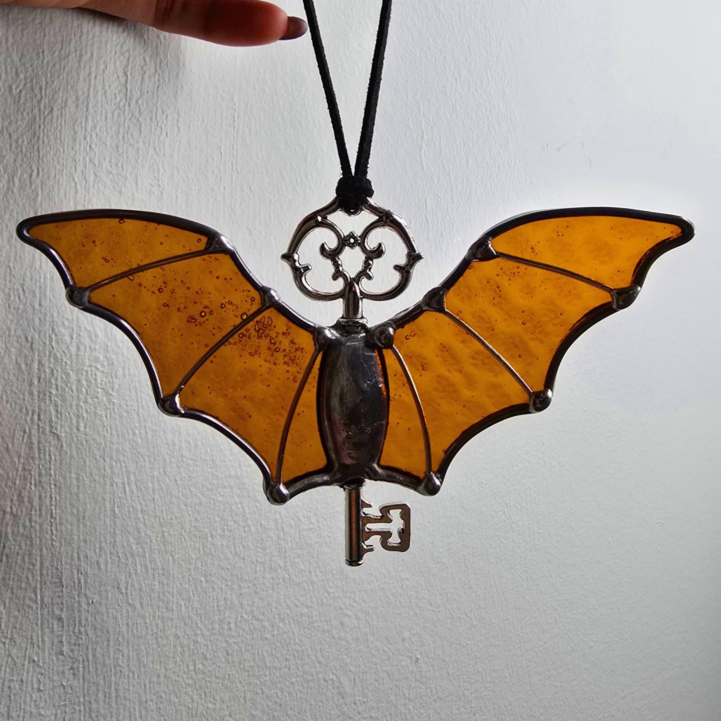 Assorted Stained Glass Bat Halloween Skeleton Keys Suncatcher