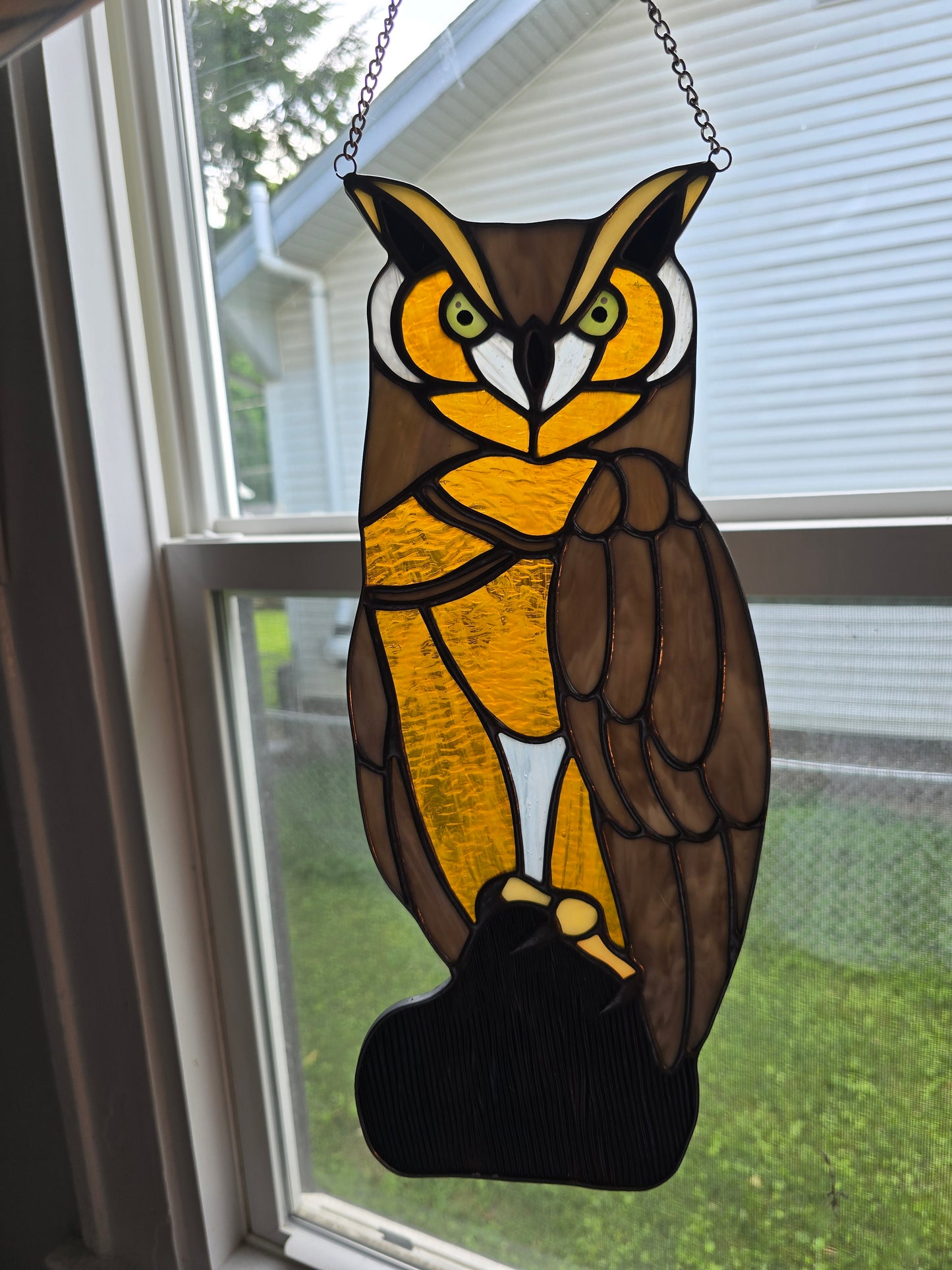 Bird Great Horned Owl Stained Glass Suncatcher