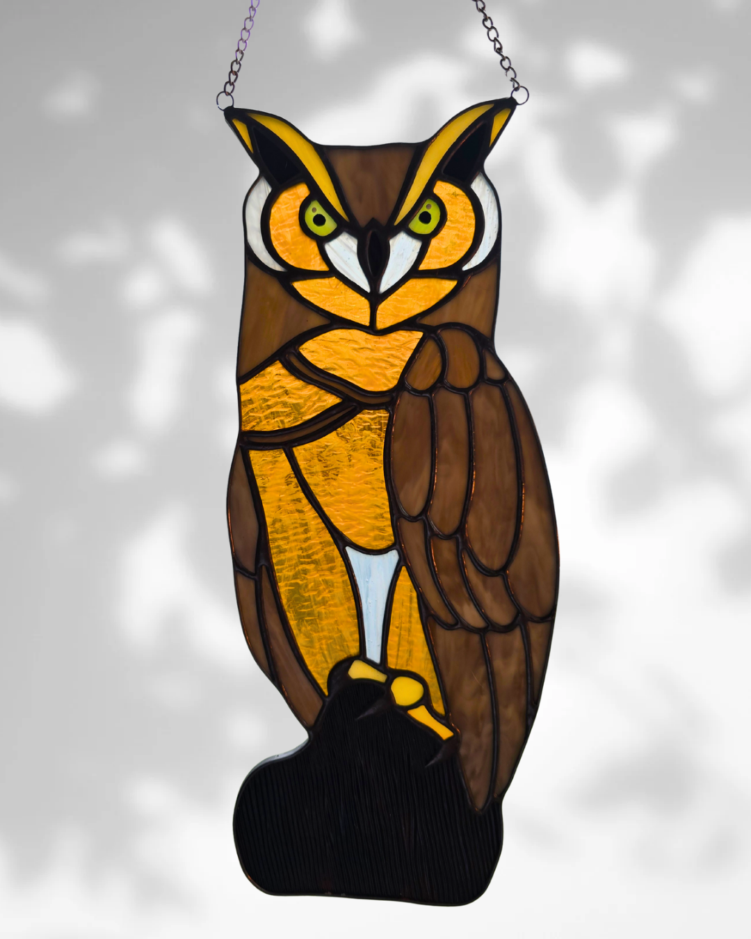 Bird Great Horned Owl Stained Glass Suncatcher