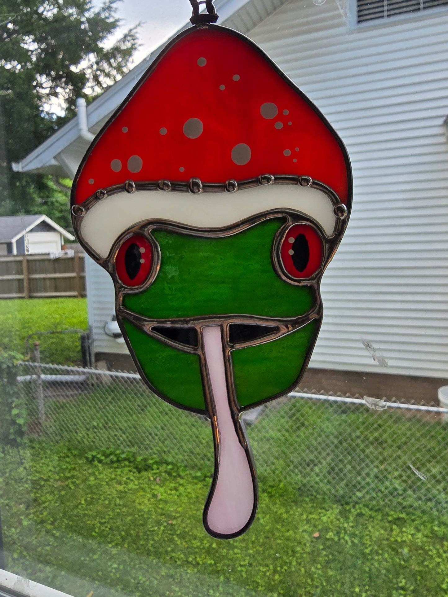 Shroom Mushroom Hat Frog Stained Glass Suncatcher
