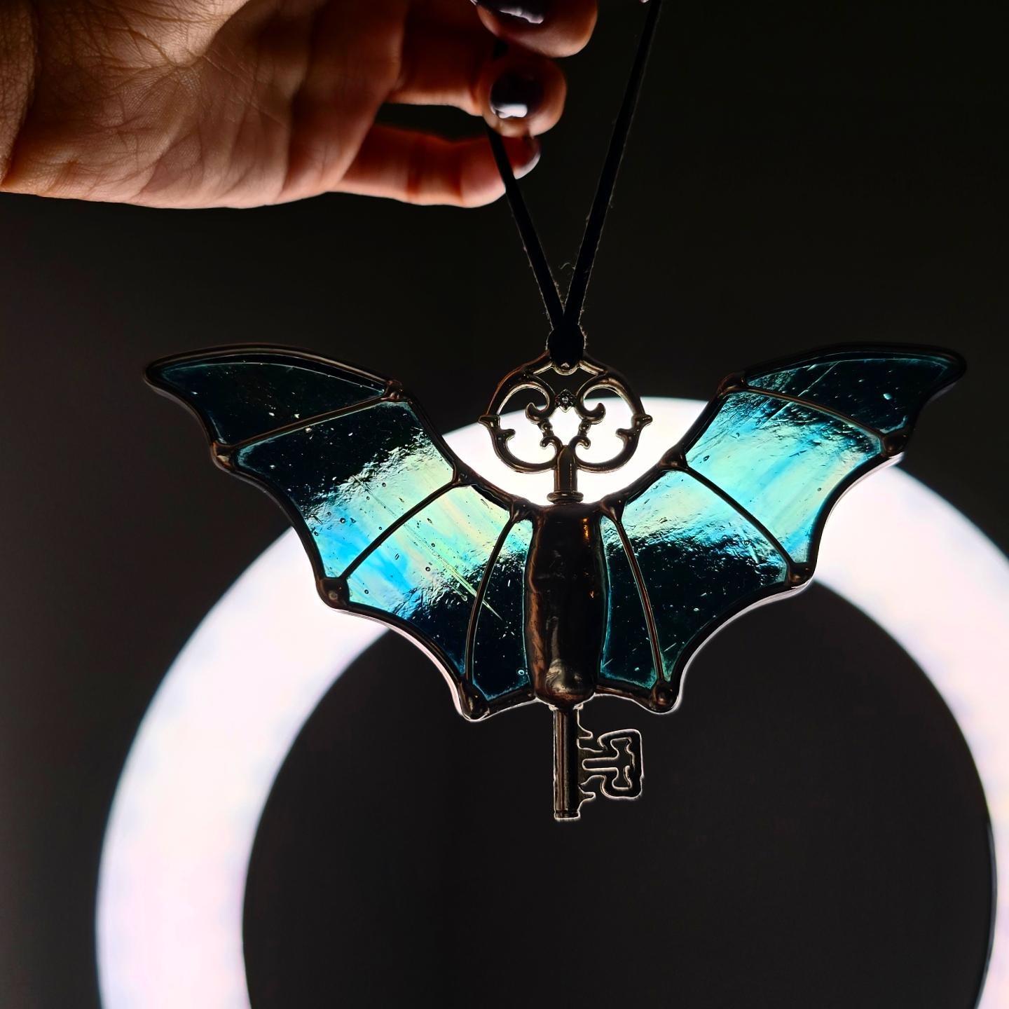 Assorted Stained Glass Bat Halloween Skeleton Keys Suncatcher