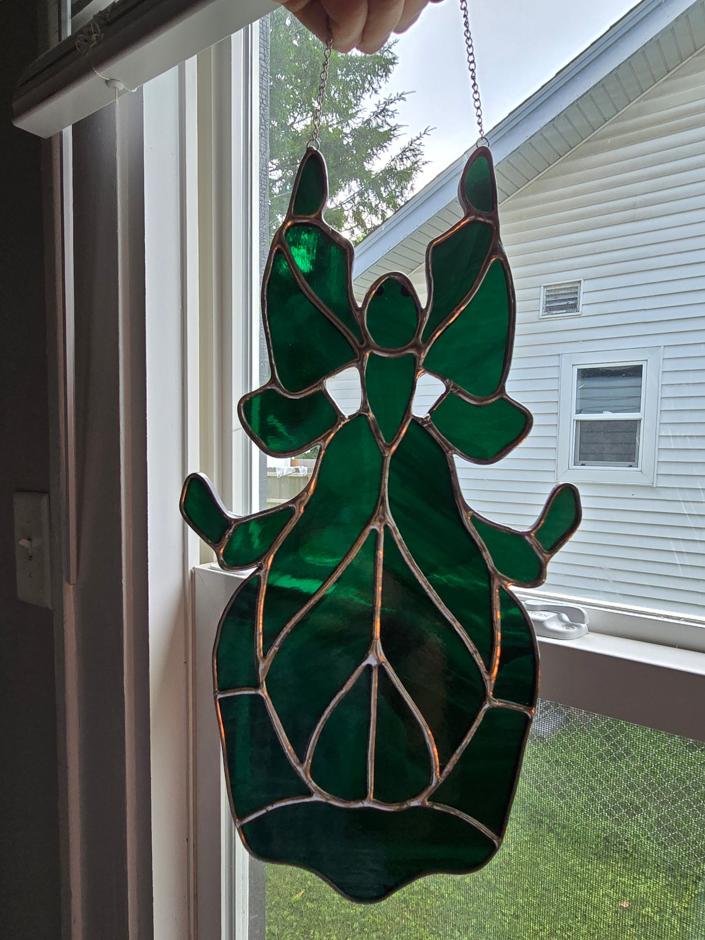 Beetle Leaf Bug Green Stained Glass Suncatcher