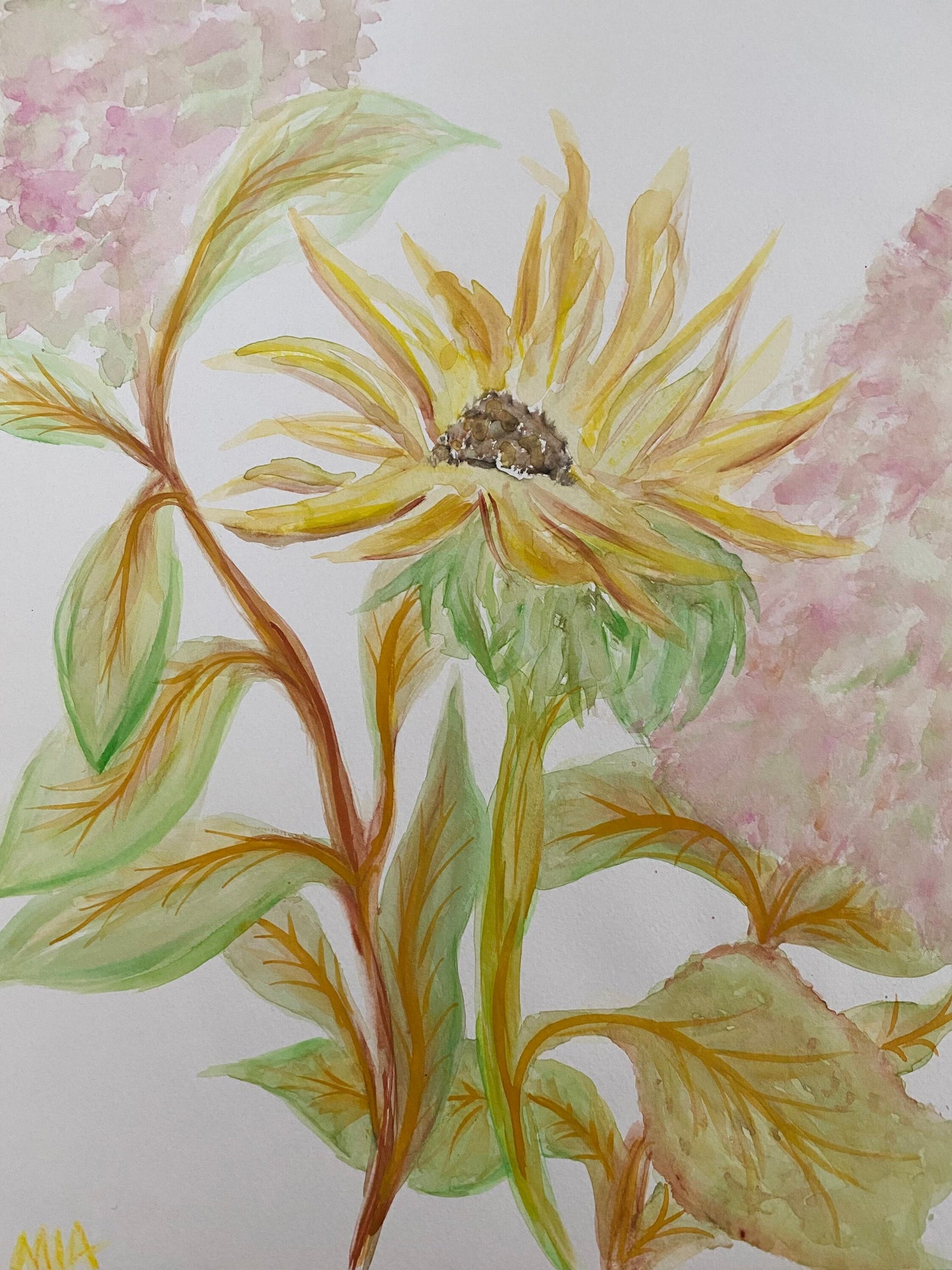 Abstract Watercolor Sunflower Painting