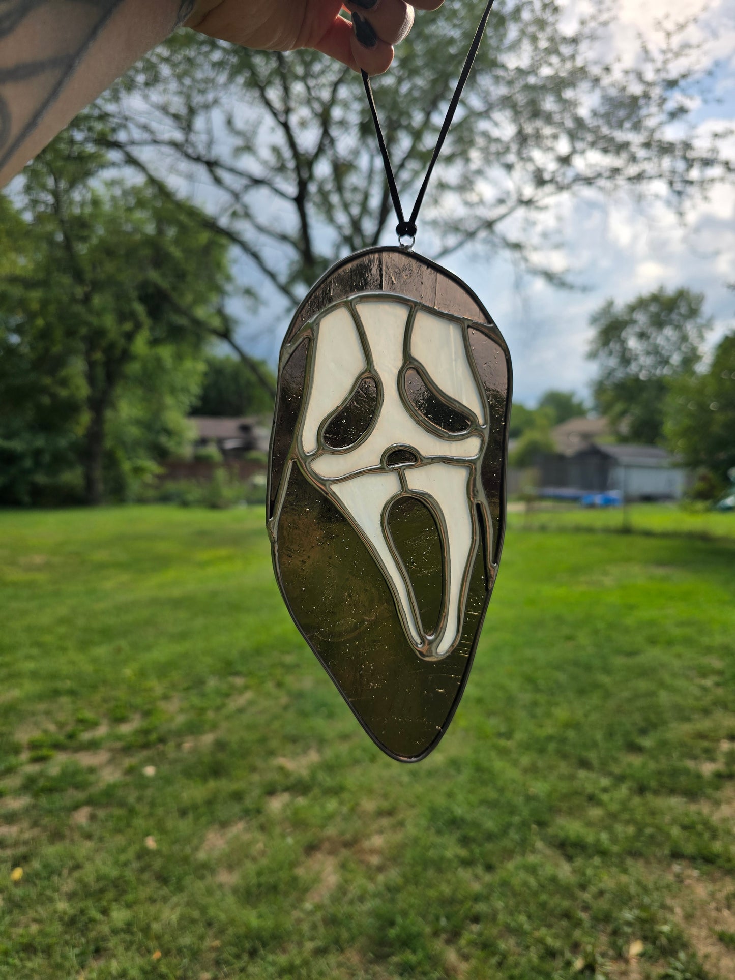 Scream Mask Ghost Face Halloween Themed Stained Glass Suncatcher