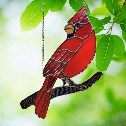 Cardinal Bird Stained Glass Suncatcher