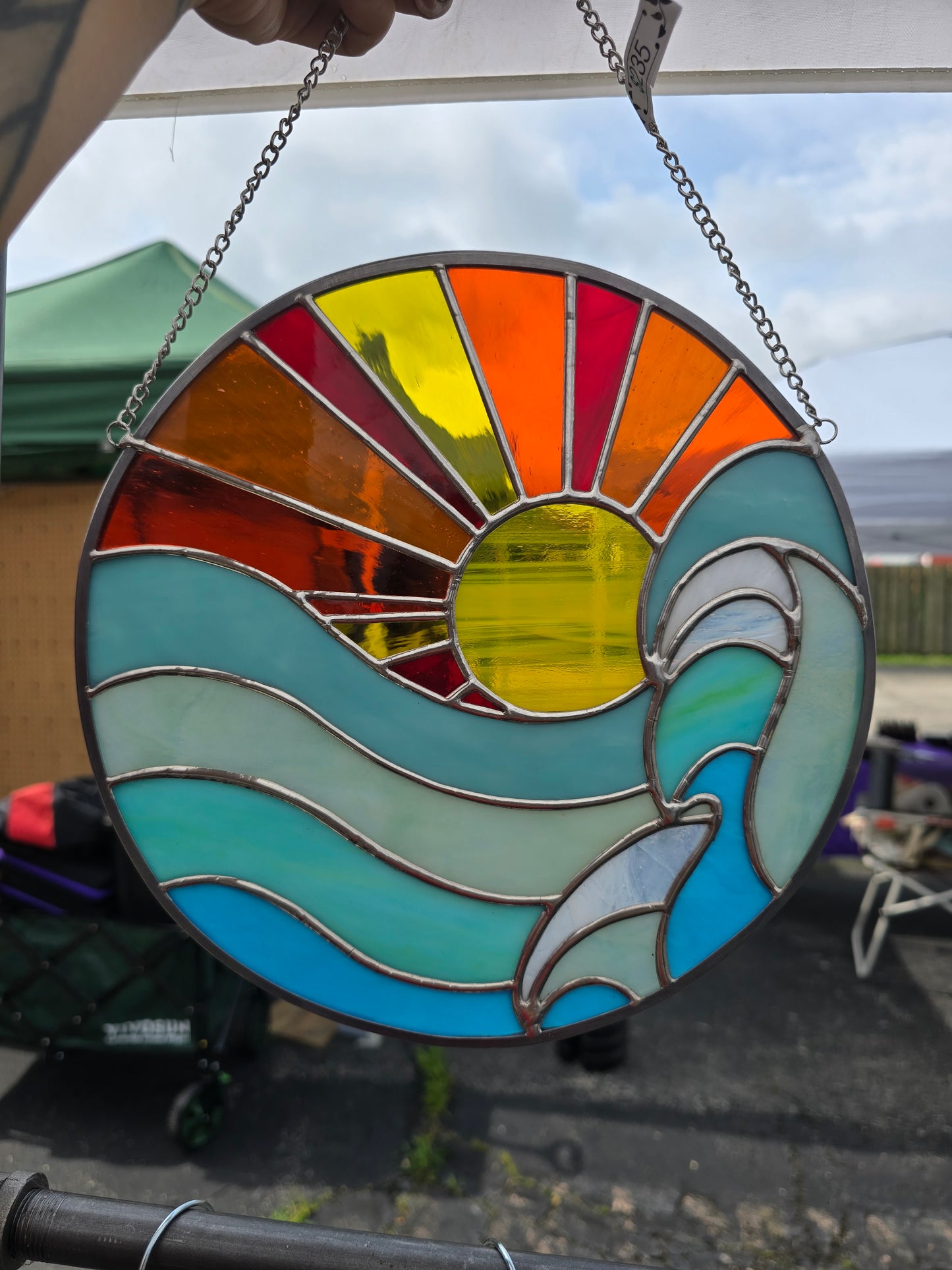 Beach Wave Water Sunset Panel Stained Glass Suncatcher
