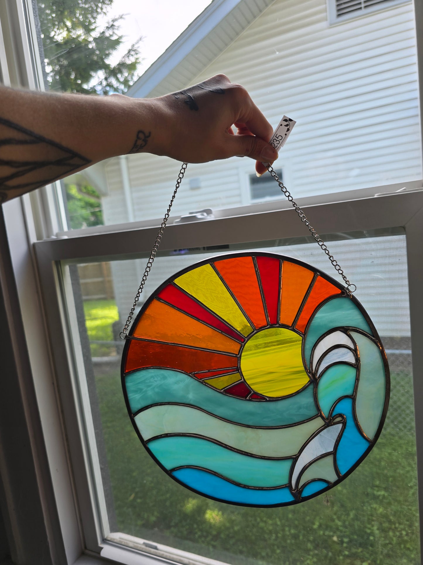 Beach Wave Water Sunset Panel Stained Glass Suncatcher