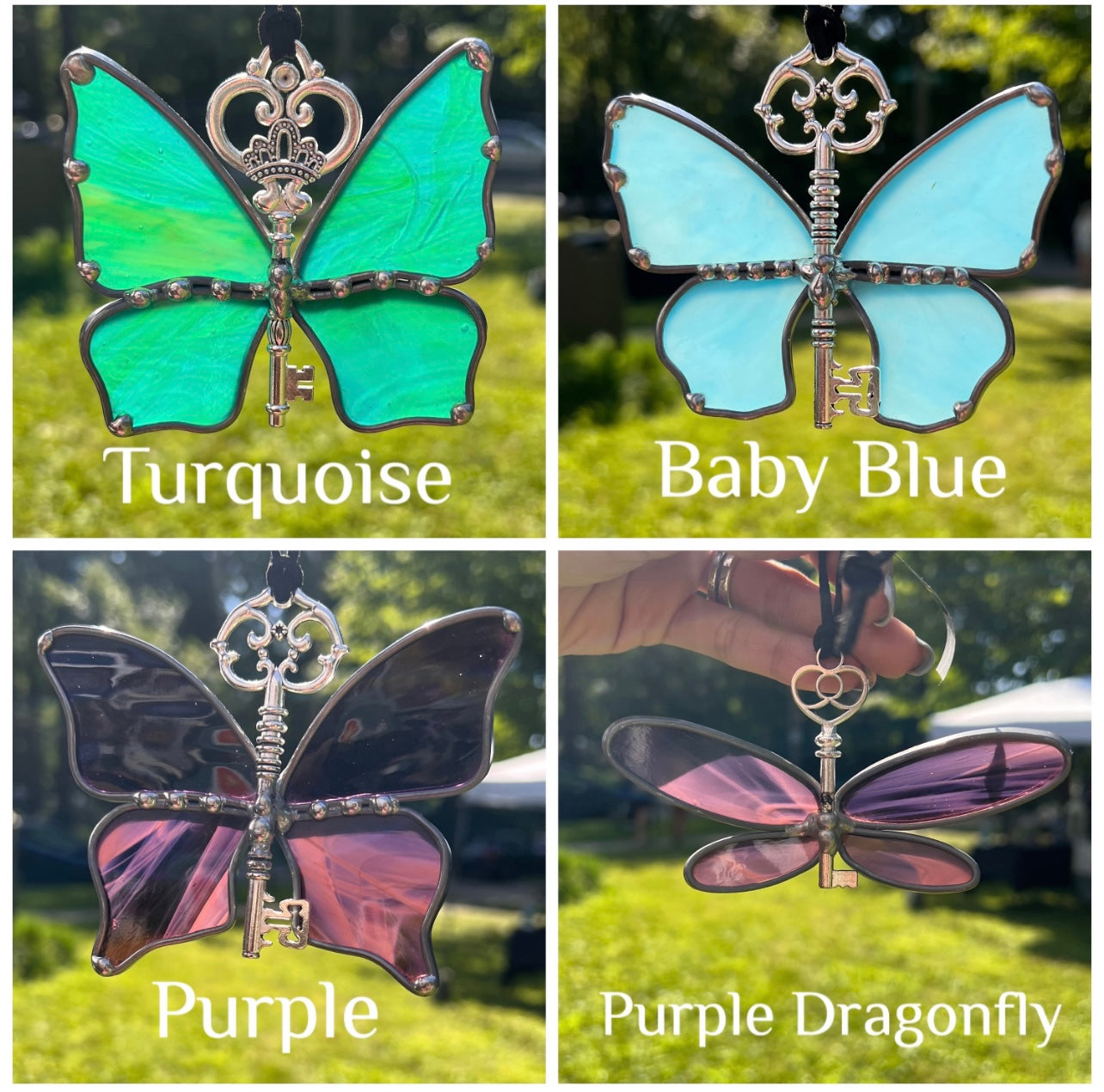 Assorted Stained Glass Butterfly Dragonfly Skeleton Keys Suncatcher