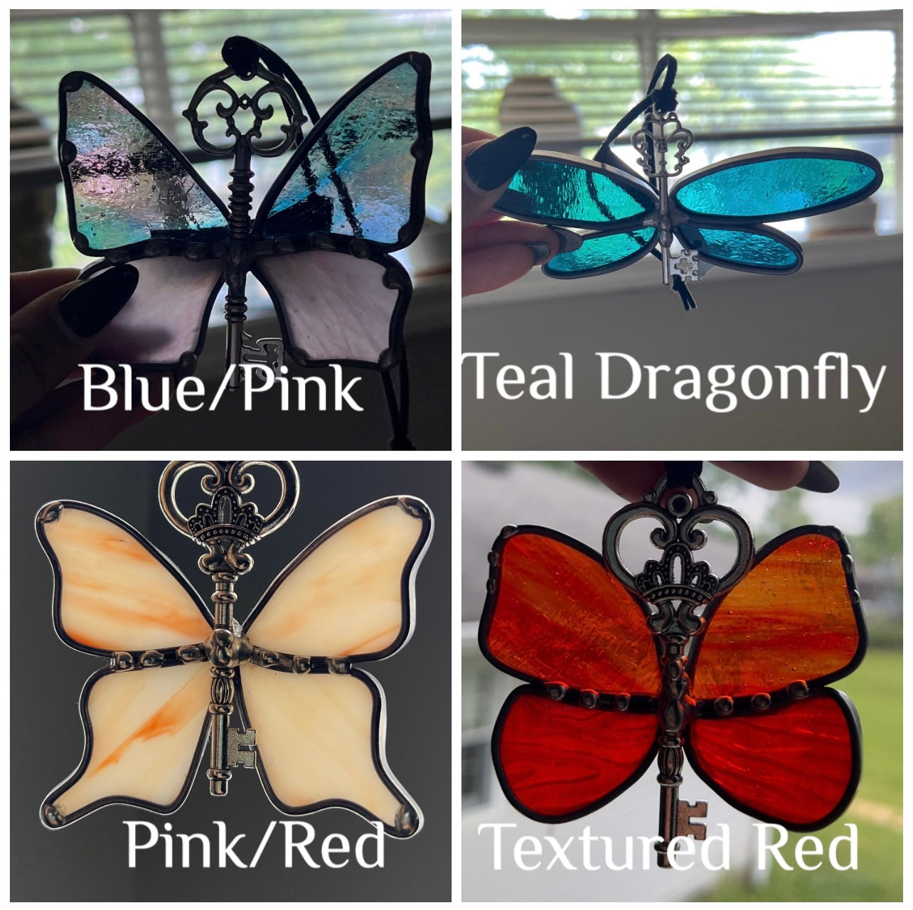 Assorted Stained Glass Butterfly Dragonfly Skeleton Keys Suncatcher