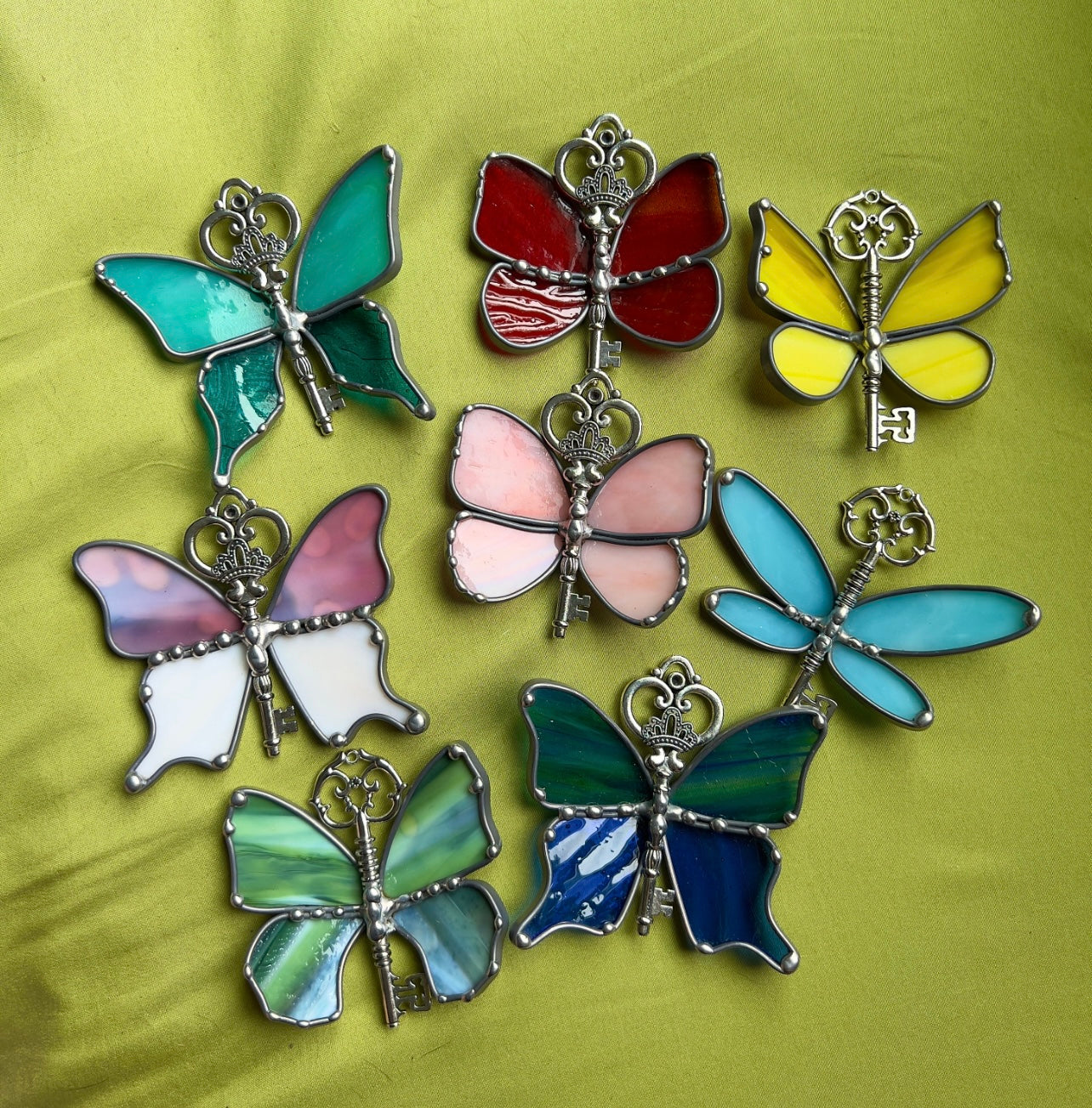 Assorted Stained Glass Butterfly Dragonfly Skeleton Keys Suncatcher