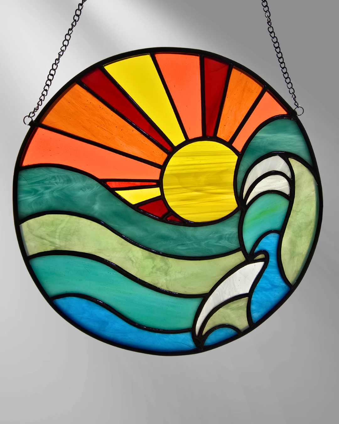 Beach Wave Water Sunset Panel Stained Glass Suncatcher