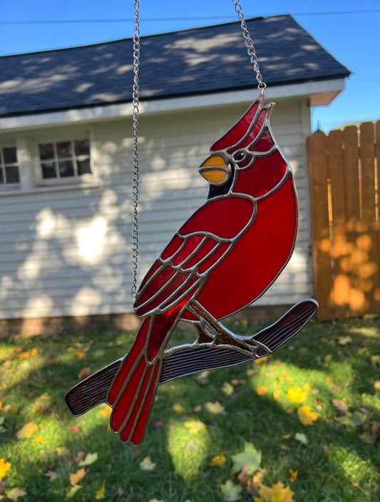 Cardinal Bird Stained Glass Suncatcher