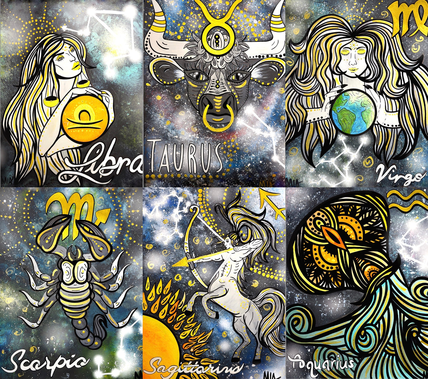 Virgo Zodiac Sign Astrology Colored Painting Prints with or without Frame