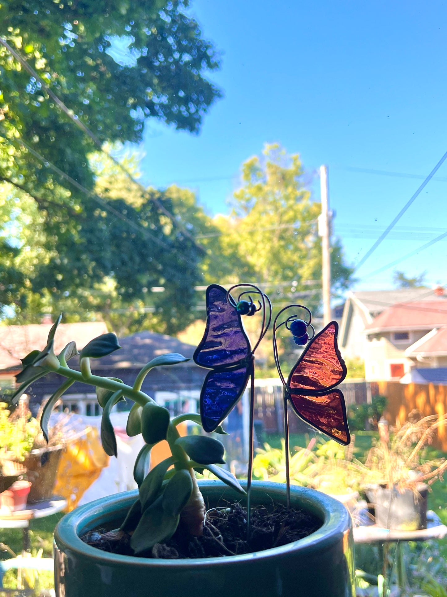 Assorted Stained Glass Butterfly Dragonfly Plant Stakes Suncatchers