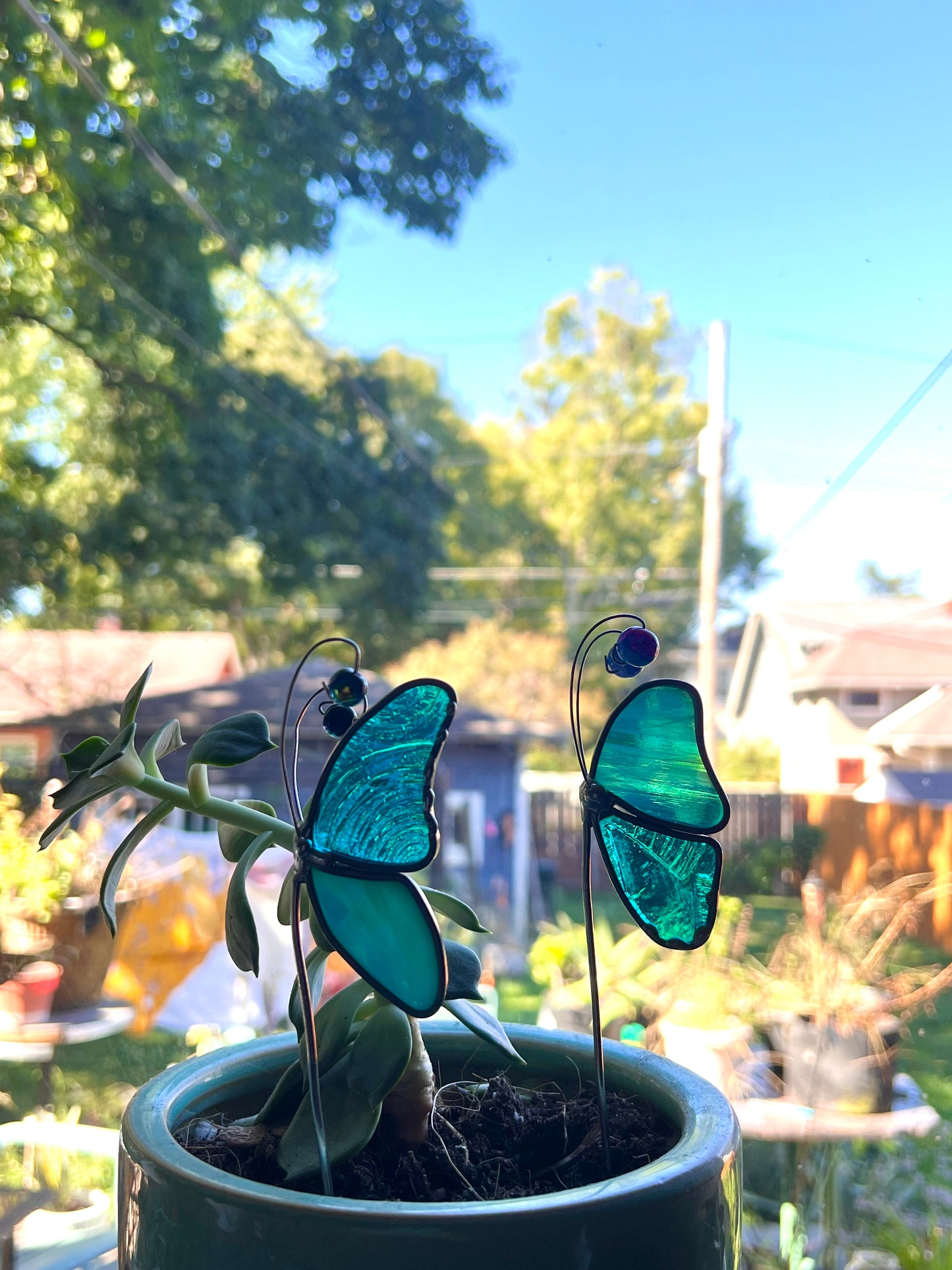 Assorted Stained Glass Butterfly Dragonfly Plant Stakes Suncatchers