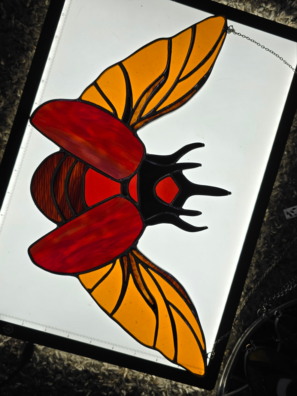 Beetle Red Giant Flying  Goliathus Goliatus Stained Glass Suncatcher