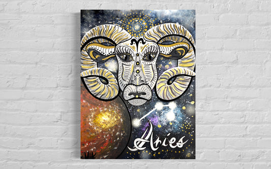Aries Zodiac Signs Astrology Colored Painting Prints with or without Frame