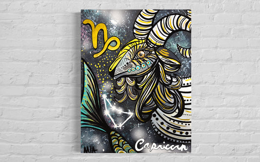 Capricorn Zodiac Signs Astrology Colored Painting Prints with or without Frame