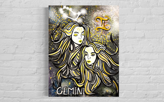 Gemini Zodiac Signs Astrology Colored Painting Prints with or without Frame