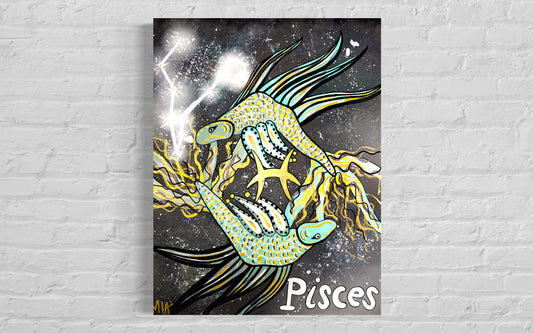 Pisces Zodiac Signs Astrology Colored Painting Prints with or without Frame