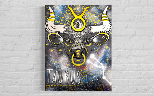 Taurus Zodiac Signs Astrology Colored Painting Prints with or without Frame