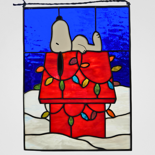 Snoopy Charlie Brown Inspired Stained Glass Suncatcher Christmas