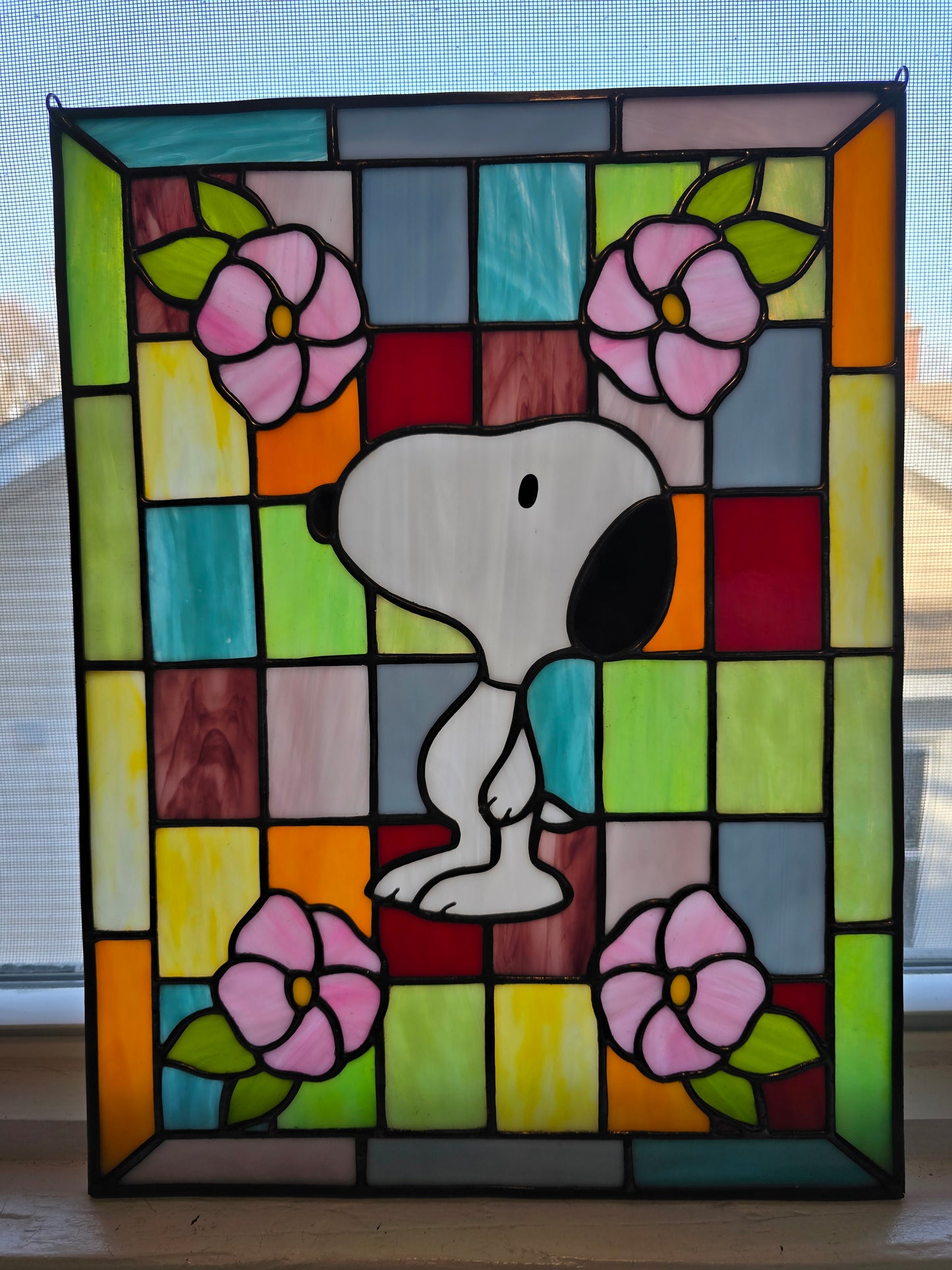 Snoopy Charlie Brown Inspired Stained Glass Suncatcher Spring