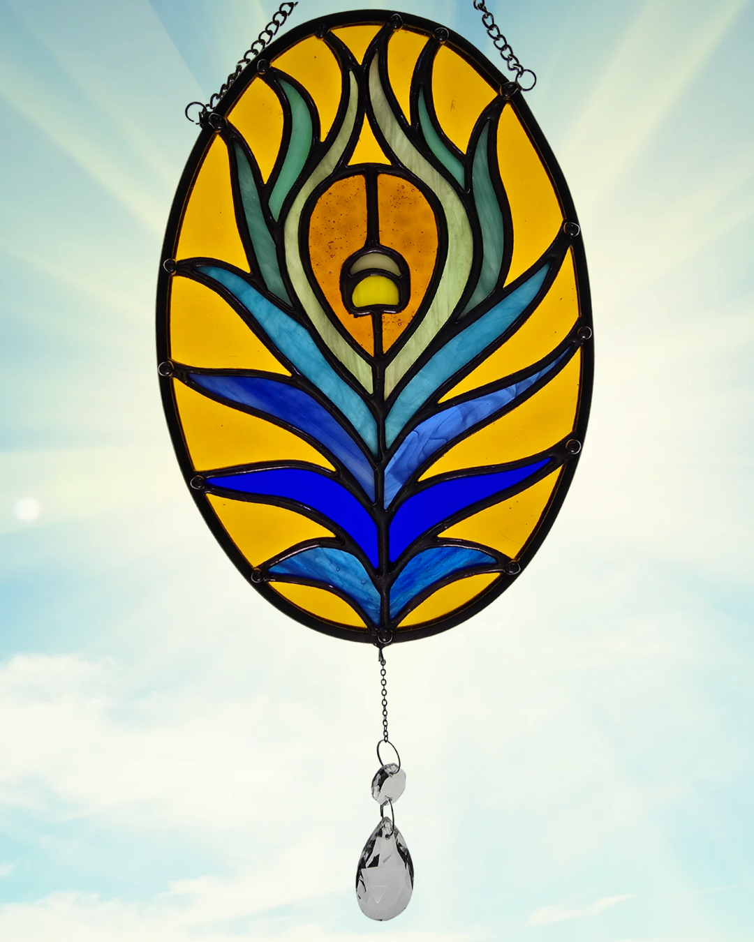 Bird Peacock Feather Stained Glass Suncatcher