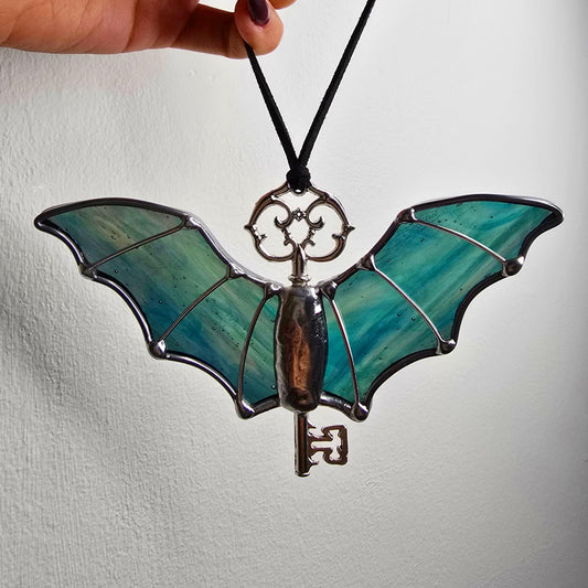 Assorted Stained Glass Bat Halloween Skeleton Keys Suncatcher