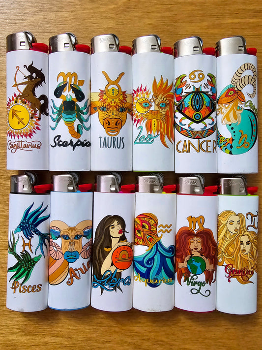 Zodiac Signs Astrology Colored Painting Printed Lighters